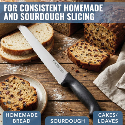 Cutluxe Bread Knife with Cover – 10" Razor-Sharp Serrated Stainless Steel Blade, Ergonomic Anti-Slip Handle – Perfect for Sourdough & Homemade Bread