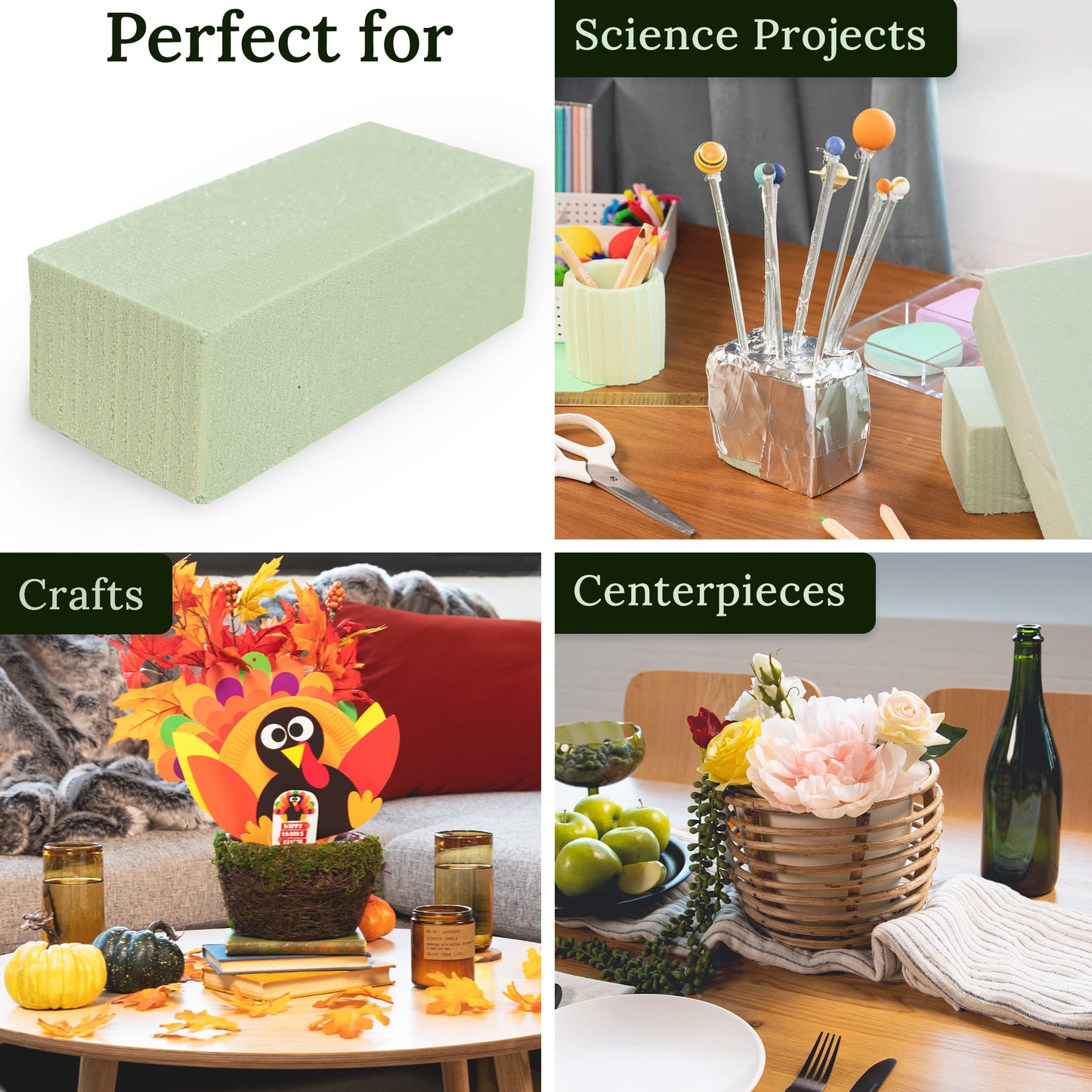 Kedudes Premium Dry Floral Foam Blocks 12-Pack - Foam Blocks for Flower Arrangements and Crafts - Dry Foams for Artificial Flowers, Silk Displays, Weddings - Green Bricks for DIY Decoration Projects