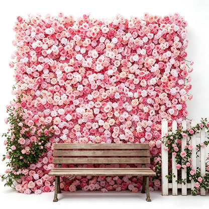 5D Pink Realistic Rose wall Backdrop, 8×8ft,Artificial Flower wall Panel. Easy to Install and Store, Reusable. Perfect for Weddings, Birthday Parties, and Home Decoration. Without Stand