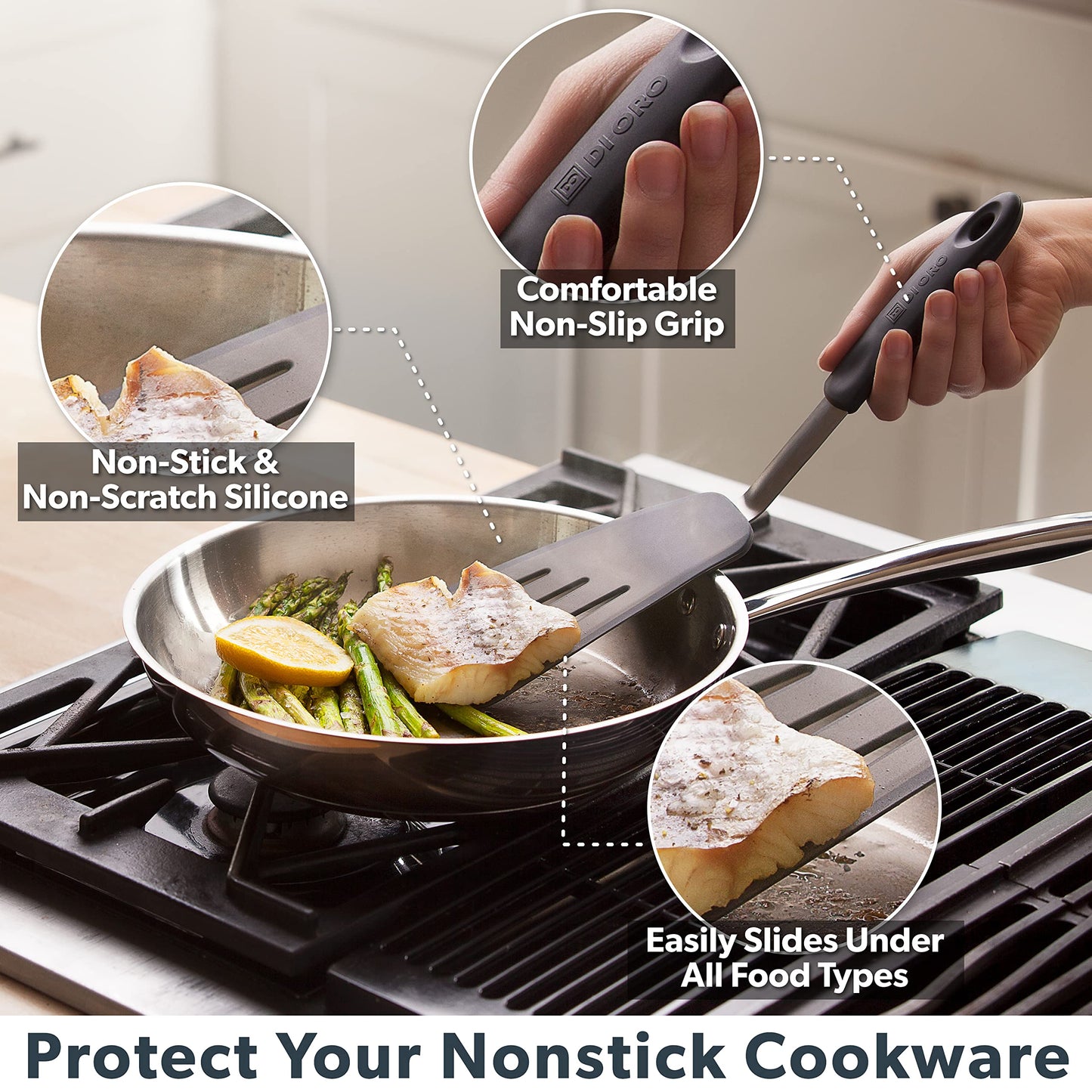 DI ORO - Chef Series FLEX Silicone Spatula 600ºF Heat-Resistant Flexible Silicone Rubber Turner Spatulas (3-Piece Set)