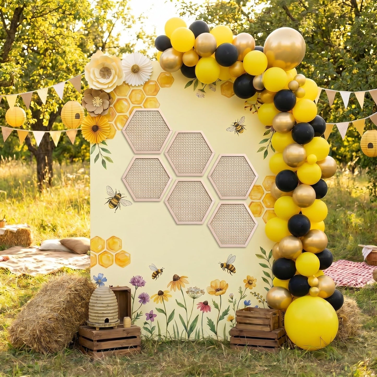 Ripeng 6 Pcs Honey Comb Decorations 11.8 Inch Hexagon Wall Decor Farmhouse Wood Earthy Hexagon Wall Panels Modern Hollow Carved Design Rustic Abstract Decor for Living Room Kitchen(Hollowed Style)