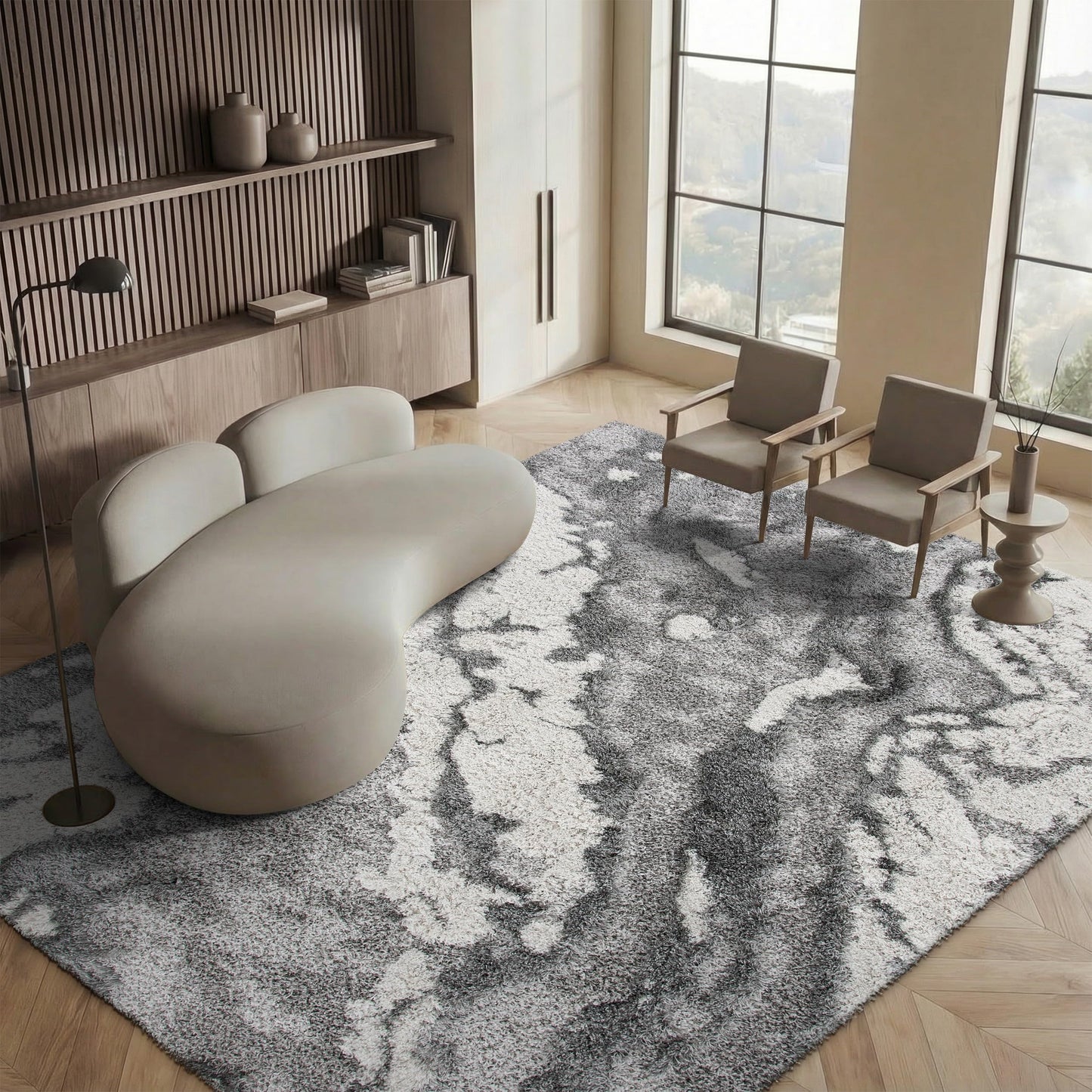 SAFAVIEH Horizon Shag Collection Area Rug - 10' x 14', Grey & Ivory, Modern Abstract Design, Non-Shedding & Easy Care, 2-inch Thick Ideal for High Traffic Areas in Living Room, Bedroom (HZN890F)