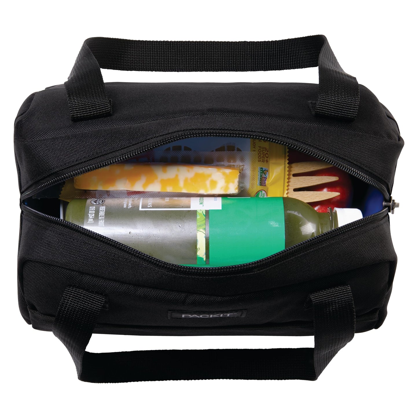 PackIt(R) Freezable Hampton Lunch Bag, Black, Built with EcoFreeze(R) Technology, Collapsible, Reusable, Zip Closure with Front Pocket and Shoulder Straps, Designed for Fresh Office Lunches