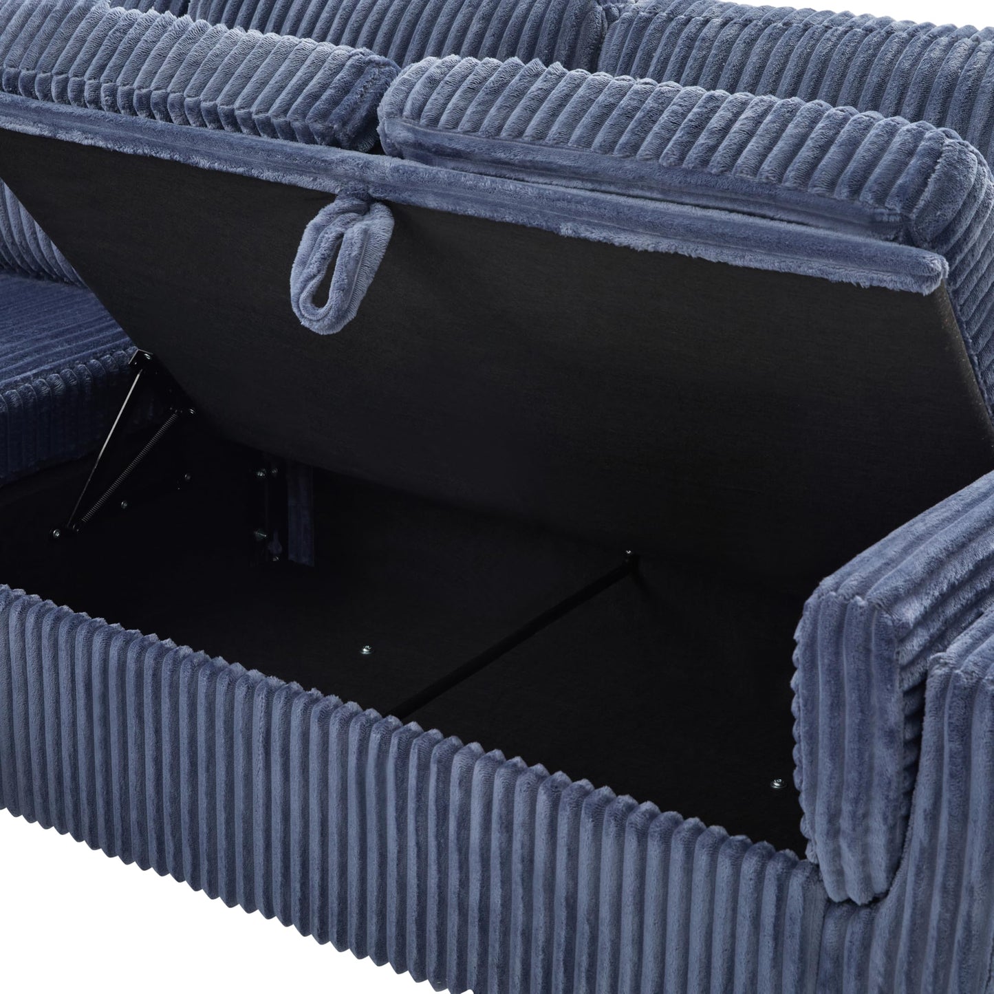 Merax Modern 111 Inch U-Shaped Convertible Sofa with USB Ports and Storage, Corduroy 6-Seat Sectional Pull Out Sleeper Sofa Bed with Chaise Lounge, Couch Set for Living Room, Blue