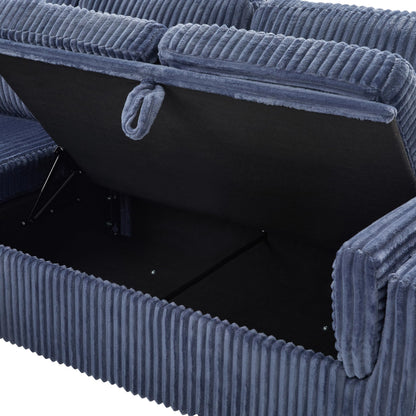 Merax Modern 111 Inch U-Shaped Convertible Sofa with USB Ports and Storage, Corduroy 6-Seat Sectional Pull Out Sleeper Sofa Bed with Chaise Lounge, Couch Set for Living Room, Blue