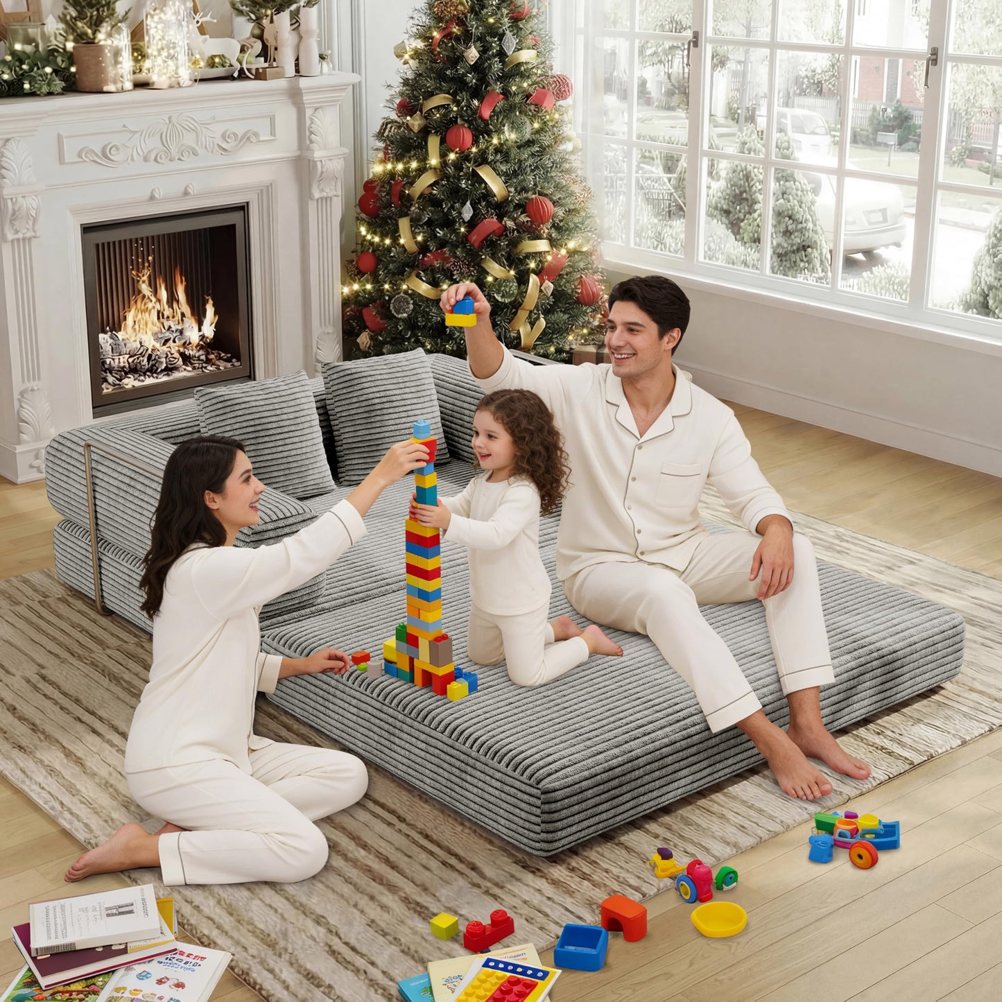 BSHOMGI Folding Sofa Bed, 4 in 1 Convertible Sofas to Lounger Comfy Floor Portable Foldable Sleeper Lazy Futon Couch Chair for Bedroom, Living Room (Light Gray, 53.15" Double Sofa)