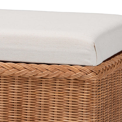 Bali & pari Eamon Braided Natural Rattan Storage Bench with Cushioned Lift-Top Lid – Coastal Boho Style Chest for Bedroom, Entryway, or Living Room Organization, 31" Rectangle, Brown
