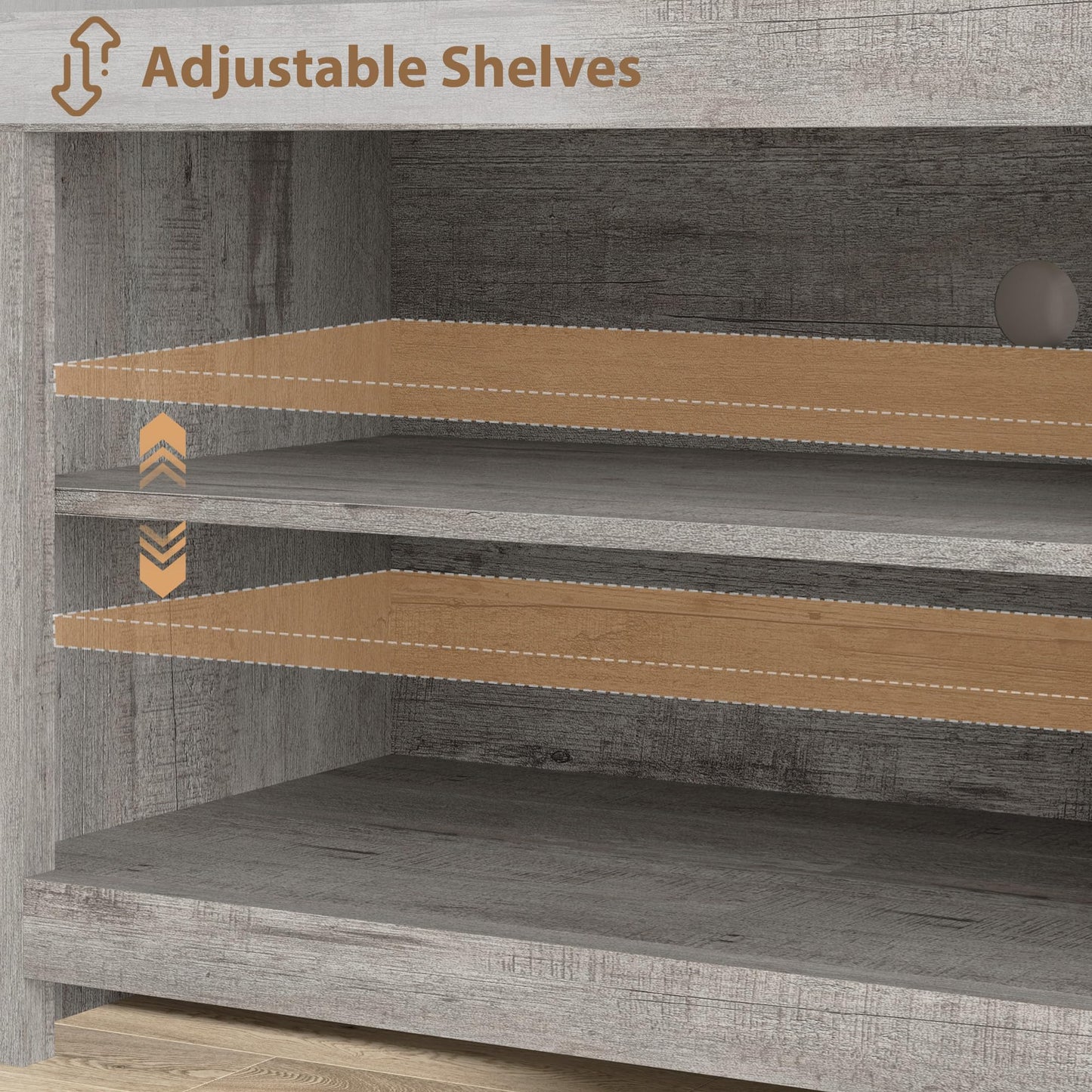 Farmhouse TV Stand for 75/80 Inch TVs, Long Entertainment Center with 4 Storage Drawers & 3 Open Shelf, Grey Television Consoles Stands for Living Room, Bedroom