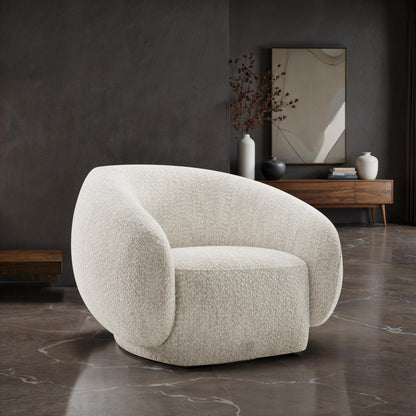 Furniture of America Corra Modern Boucle 41.7-inch Swivel Chair with 360-degree Swivel Base, Sloped Curved Backrest and Armrest for Living Room, Office, Beige