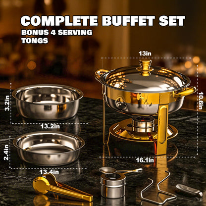 Chafing Dishes for Buffet Set,4 Pack 6QT, Easy 30-Second Lid Assembly Stainless Steel Food Warmers for Catering, Parties & Events, Gold Colors Chafing Dish Buffet Set