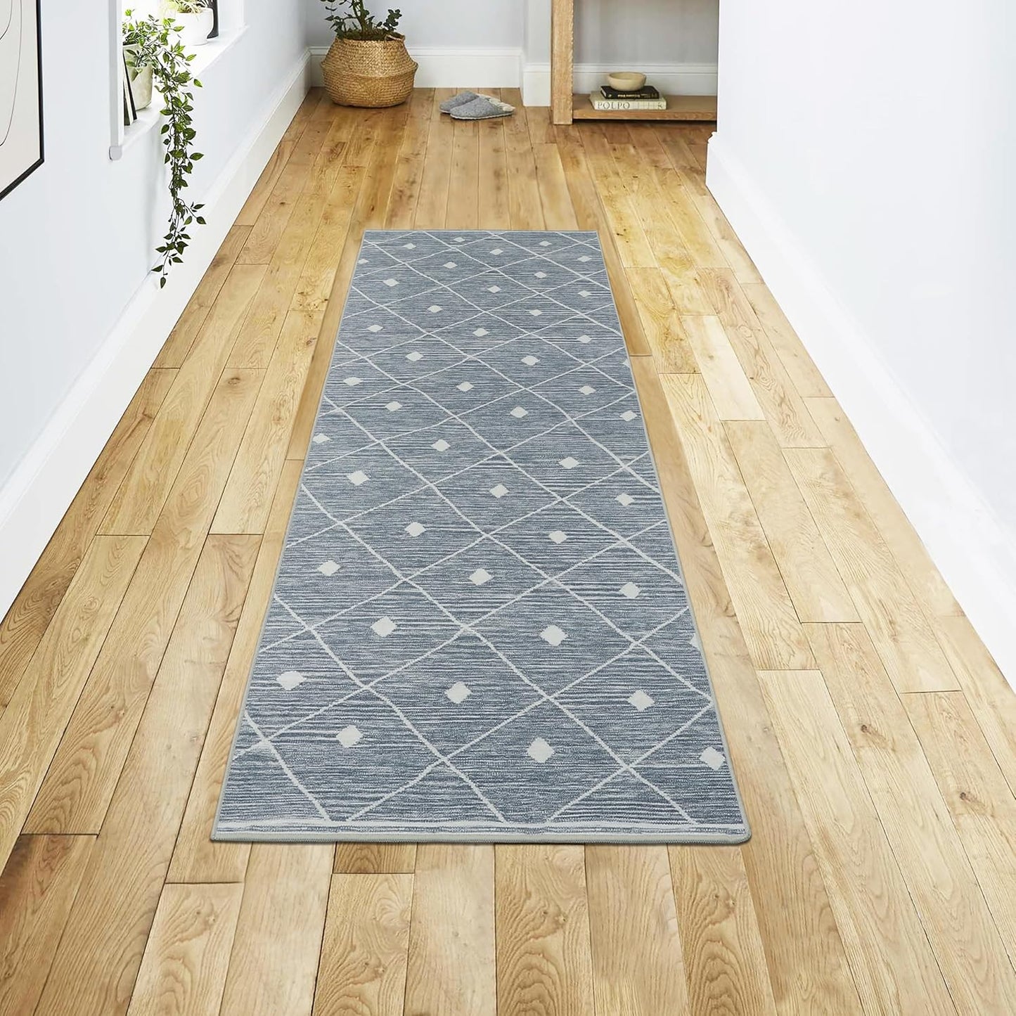 Blue Grey Seta Imagine Printed Chenille Runner Rug, 2' x 6' Non Skid & Machine Washable