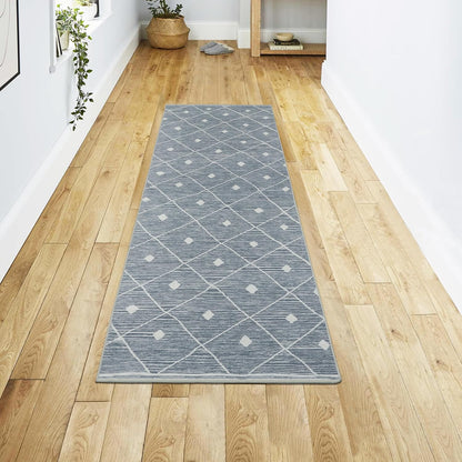Blue Grey Seta Imagine Printed Chenille Runner Rug, 2' x 6' Non Skid & Machine Washable