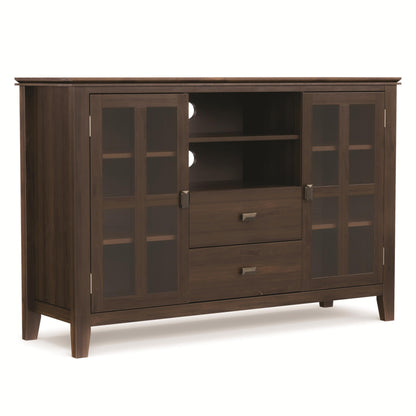 SIMPLIHOME Artisan TV Stand - 53 inch Wide Solid Wood Tall Media Console in Natural Aged Brown, Contemporary Entertainment Center for Living Room for TVs up to 60 Inches with Cable Management
