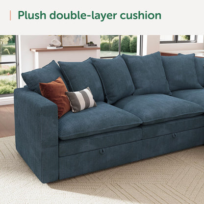 HONBAY Modular Sectional Sleeper Sofa, Corduroy 6 Seater Couch with Storage, Sectional Sleeper Couches for Living Room, Blue