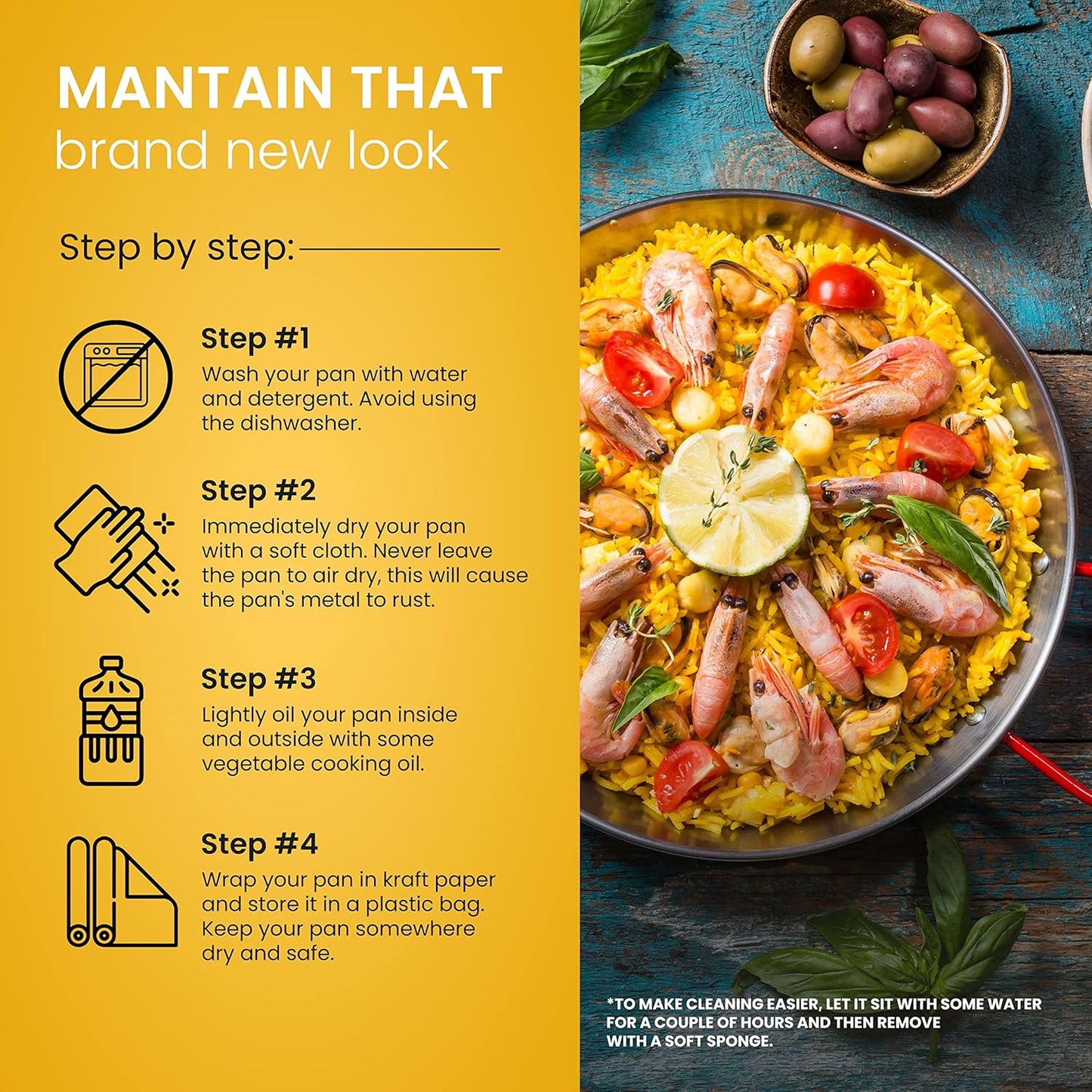 Machika Skillet Pan, Carbon Steel Paella Pan for Cooking, Perfect for Outdoors, Camping, 10 Servings, 17 In