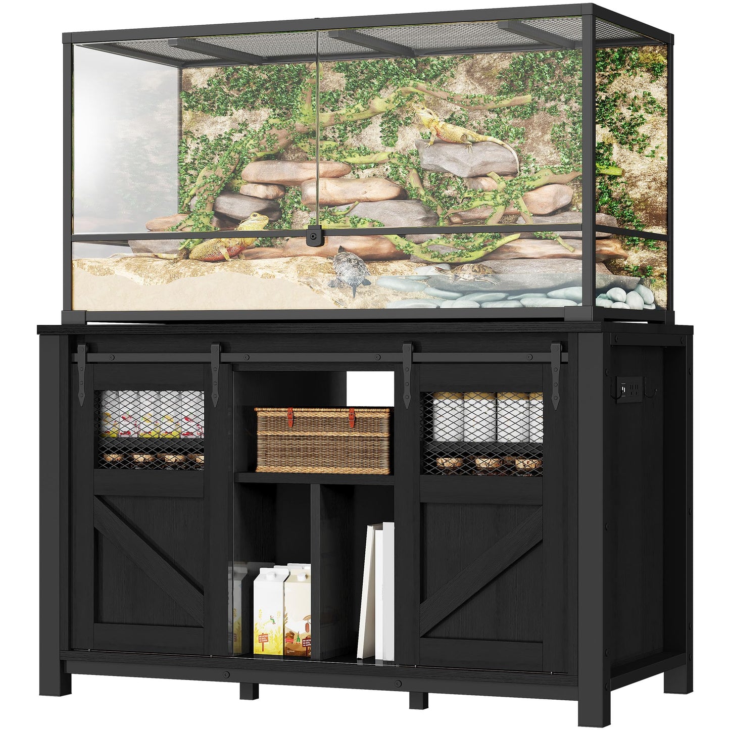 YITAHOME 120 Gallon Reptile Tank Stand with Power Outlets, Heavy Duty Large Reptile Tank Stand with Barn Door, Reptile Tank Turtle Terrariums Table for Accessories Storage,1100LBS Capacity