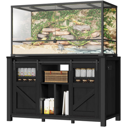 YITAHOME 120 Gallon Reptile Tank Stand with Power Outlets, Heavy Duty Large Reptile Tank Stand with Barn Door, Reptile Tank Turtle Terrariums Table for Accessories Storage,1100LBS Capacity