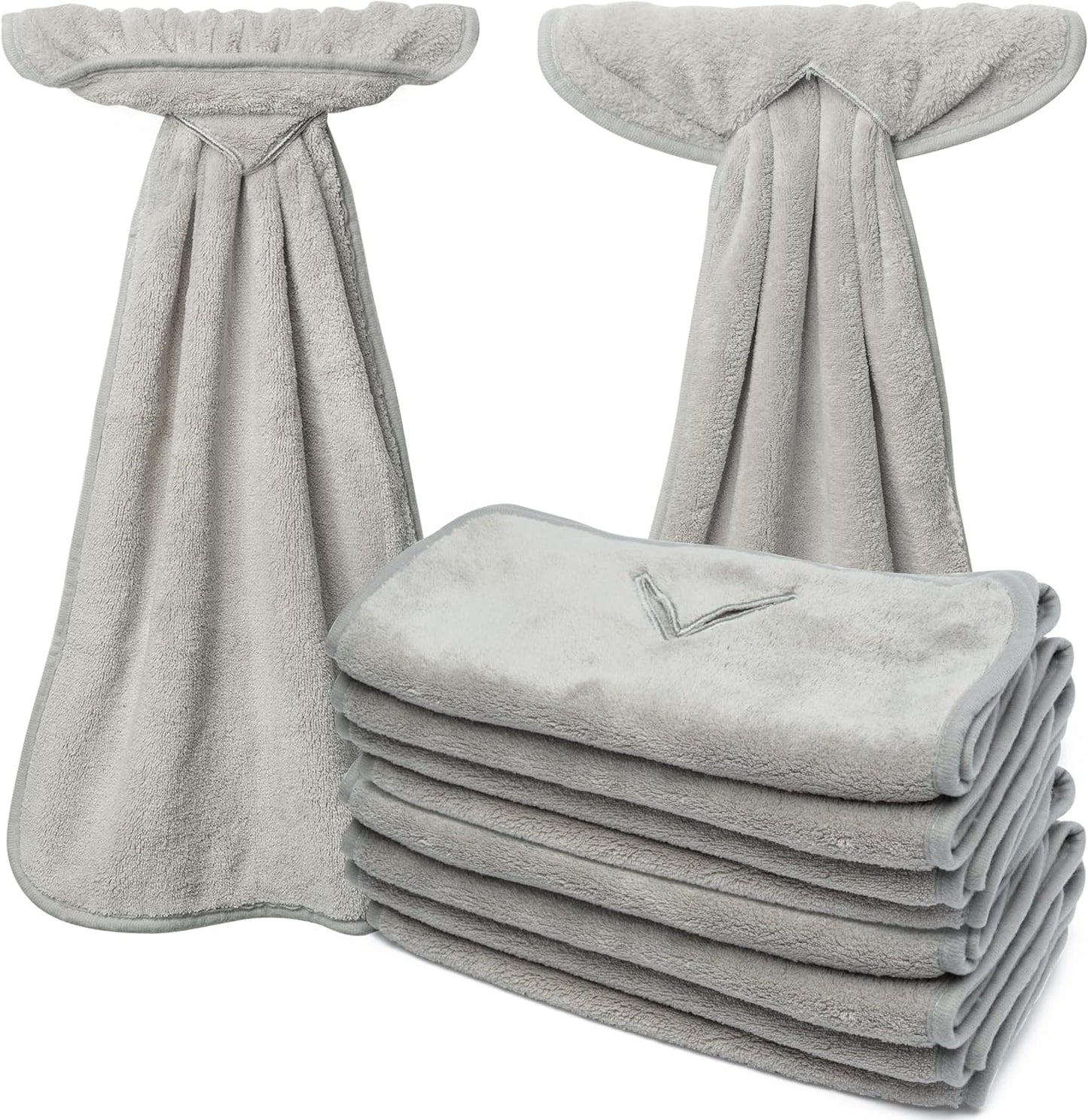 8Pcs R HORSE Hanging Hand Towel with Loop, Grey Absorbent Coral Fleece Bathroom Hand Towel, Soft Thick Dish Cloth