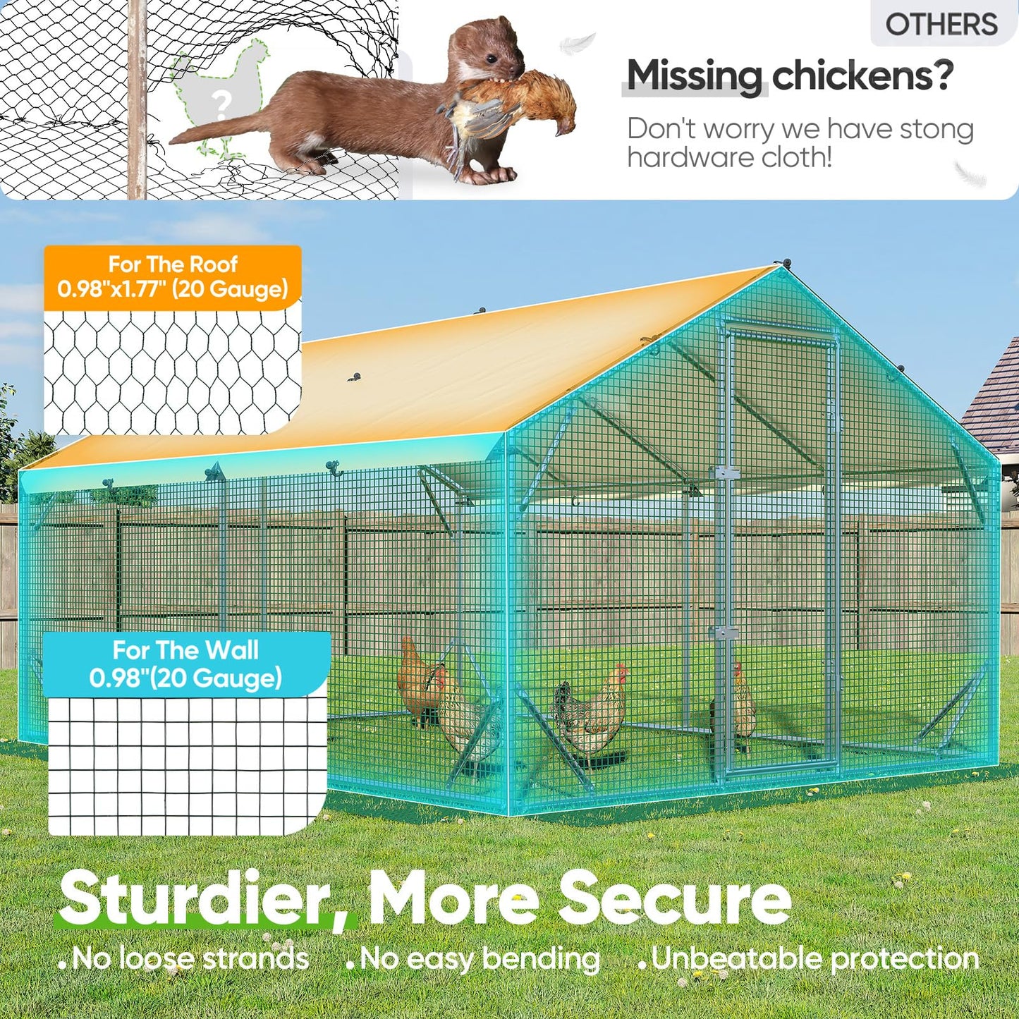 Quictent 12x9x6.6ft Metal Chicken Coop Run with Side Hardware Cloth, Elite Series Large Walk-in Outdoor Poultry Cage Heavy Duty Predator Proof Hen Duck Rabbit Farm Pen House, Waterproof Anti-UV Cover