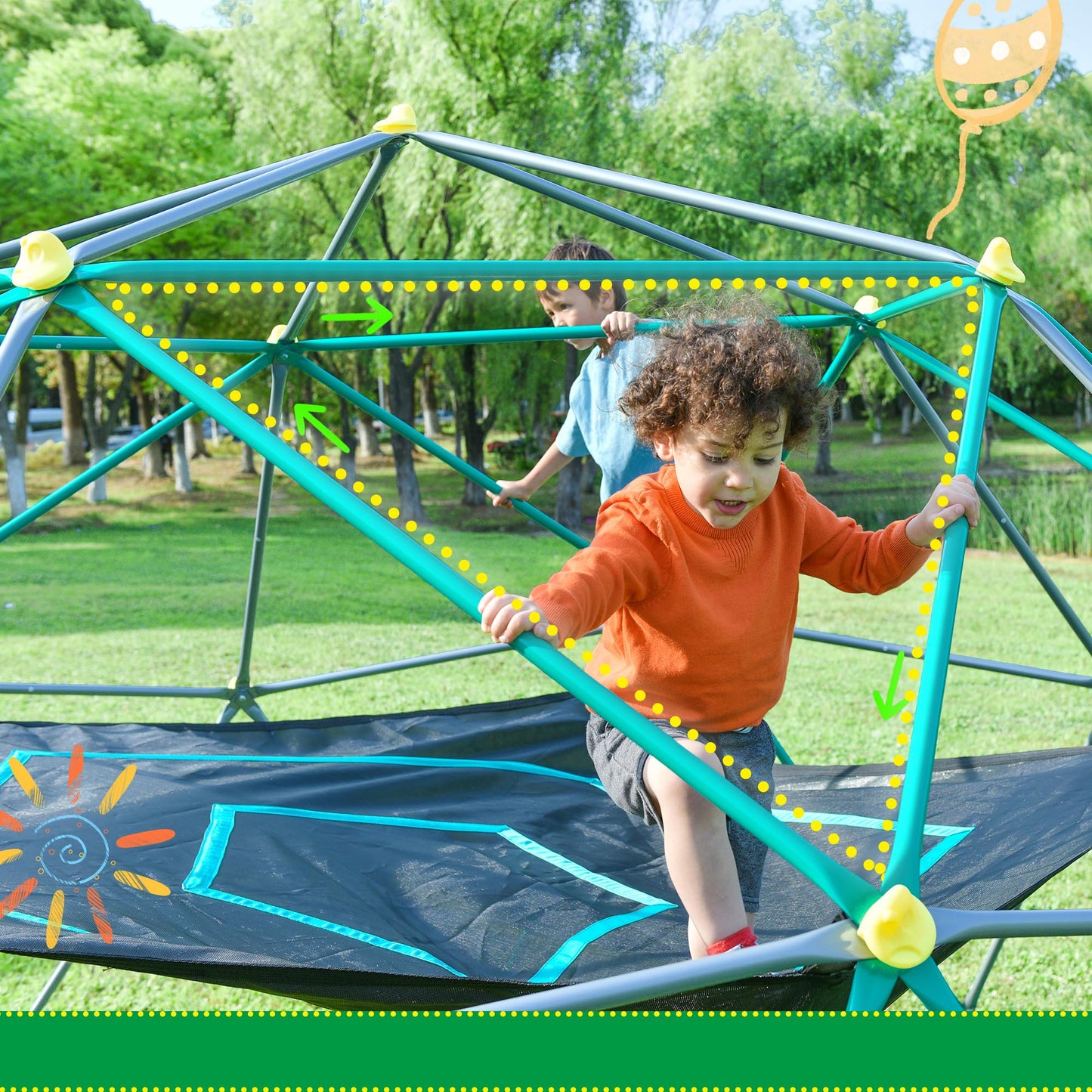 Merax 12FT Climbing Dome with Hammock, Outdoor Geometric Dome Climber Play Center for Kids 3-10 Supporting 1000 lbs, Easy Assembly Jungle Gym