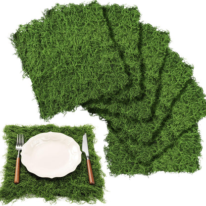 Zeyune 6 Pcs Fake Moss Table Runner for Crafts Artificial Moss Sheet Roll Waterproof Carpet Blanket for Wall Roof Garden Wedding Party Decoration (11.8 x 11.8 Inch)