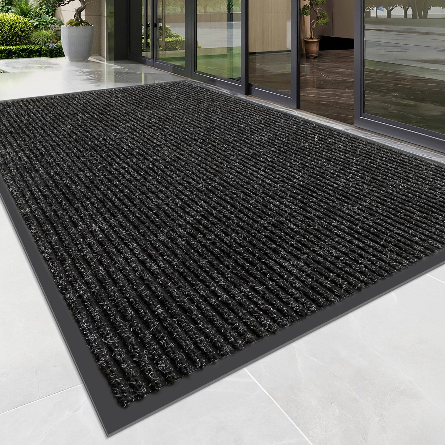 100pointONE Front Door Mat, Heavy Duty Indoor Outdoor Doormat for Entryway, 48" x 36" Low Profile Outdoor Mats for Home Entrance, Stain and Fade Resistant Welcome Mat for High Traffic Area, Black