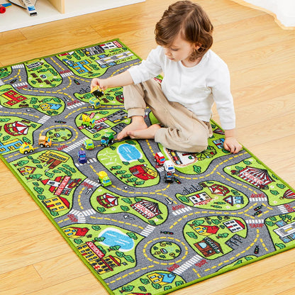 12 Set JOYIN Kids Play Rugs - Pull-Back Vehicle - Durable Carpet Playmat Rug - City Pretending Play - Toddler Car Track