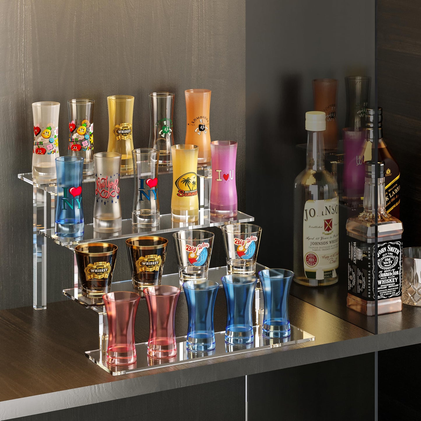 WINKINE Perfume Stand Organizer, Acrylic Riser Display Shelf, Clear Stand Compatible with Funko POP Figures, 4 Tiered Display Riser for Cologne, Acrylic Cupcake Organizer