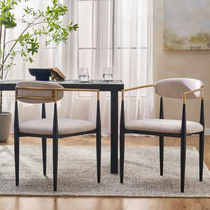 Christopher Knight Home Gertru Dining Chairs Set of 2, Stylish Upholstered Dining Room Chairs, Fabric Kitchen Chair with Gold Black Accent Iron Frame, Elegant Toothpick Design, Beige
