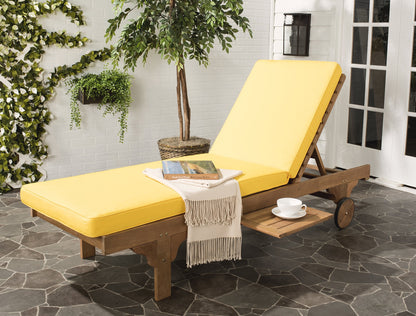 SAFAVIEH Outdoor Collection Newport Natural/ Yellow Cushion Built-in Side Table Adjustable Chaise Lounge Chair