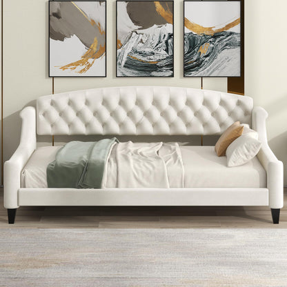 Merax Twin Size Modern Luxury Tufted Button Daybed, Upholstered Twin Daybed Frame, Sofa Bed for Bedroom, Living Room, Twin, Beige