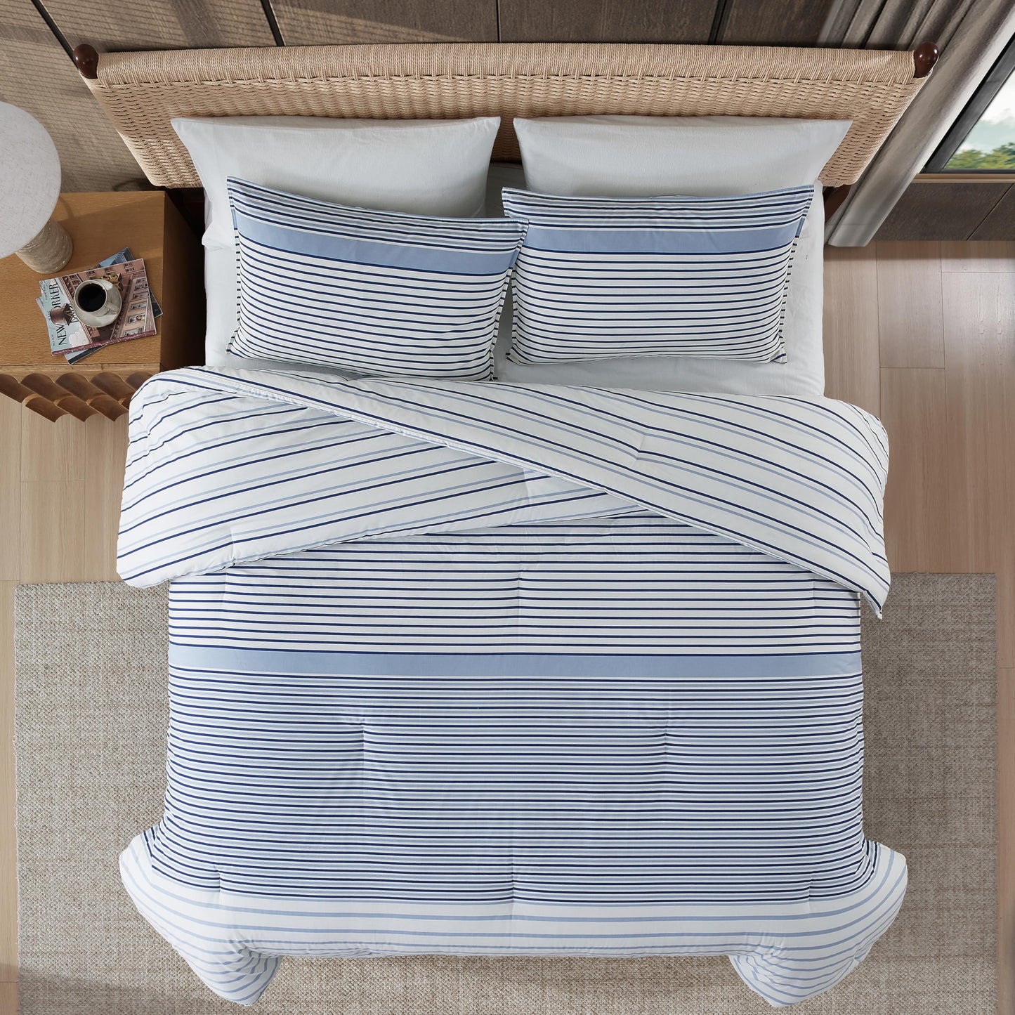 Eddie Bauer - King Duvet Cover Set, Luxuriously Soft Bedding with Matching Shams, Buttons & Corner Ties to Ensure Placement (Cooper Stripe Blue, King)