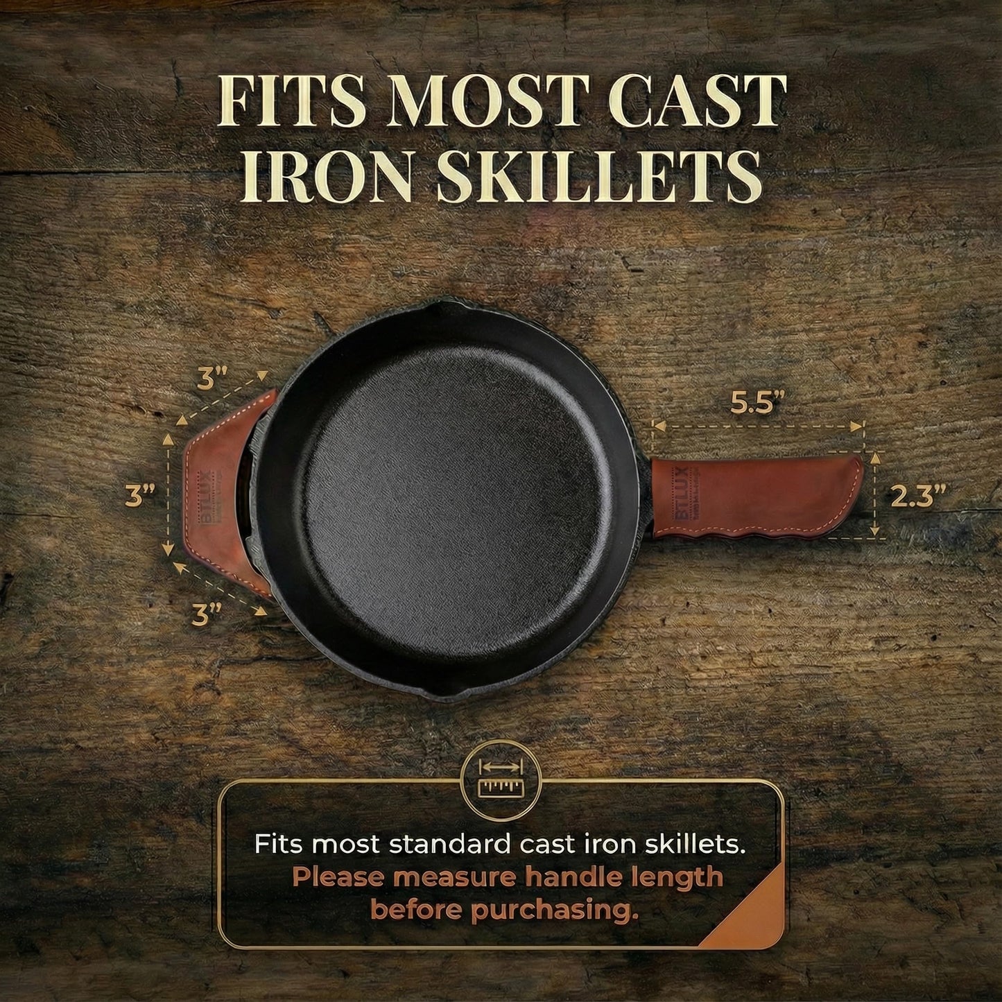 Proudly Made in Georgia from Full Grain Leather - Leather Cast Iron Handle Cover, Set of 2 - Heat Resistant Cast Iron Handle Sleeve for Skillets - Pot Holder for Hot Frying Pans, Pots