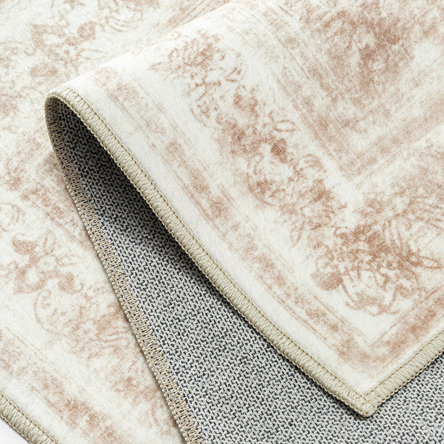 PureCozy Area Rug 10x14 Cream Washable Living Room Beige Carpet Non Slip Vintage Medallion Indoor Bedroom Beige Carpet Low Pile Soft Retro Distressed Large Rug Home Office Dining Room Playroom