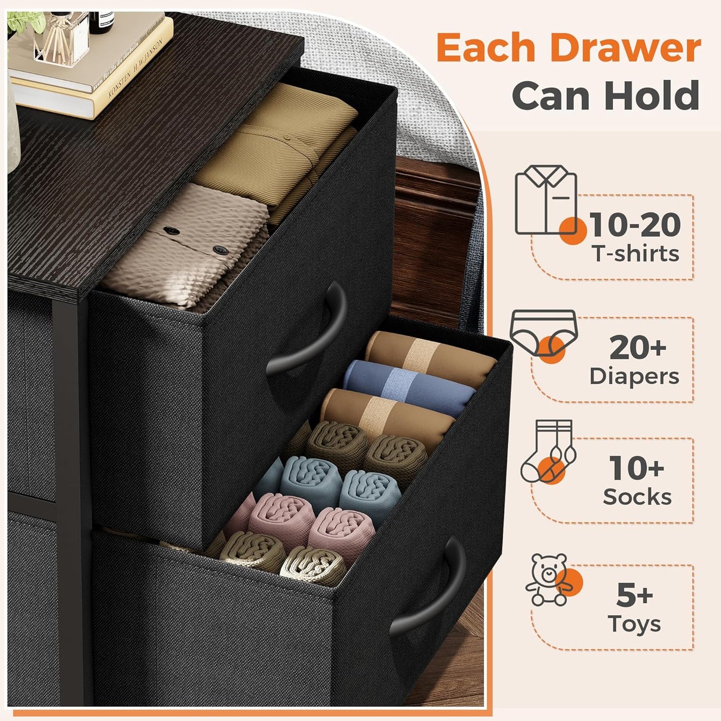 2 20" Closet, Sweetcrispy Nightstand Small Dresser with Fabric Drawers Side Bedroom End Table Kids Bedside Storage