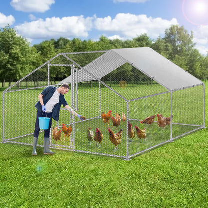 YITAHOME Large Metal Chicken Coop Run Pen for 10-20 Chickens, Walk-in Poultry Cage Hen Run House w Waterproof & Anti-UV Cover, Outdoor Chicken Cage for Outside, Backyard, Farm (13.1 x 9.8 x 6.4 ft)