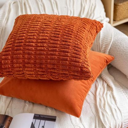 FEVERQIYI Burnt Orange Velvet Pillow Covers Set of 2, Decorative Square Throw Pillowcase 18x18 inch