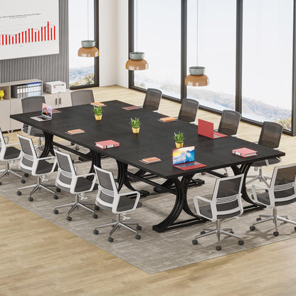 Tribesigns 10.5FT Conference Table, Modern Meeting Table for 8-10 People, Rectangle Seminar Boardroom Table for Office Conference Room with Stylish Legs (4, Black)