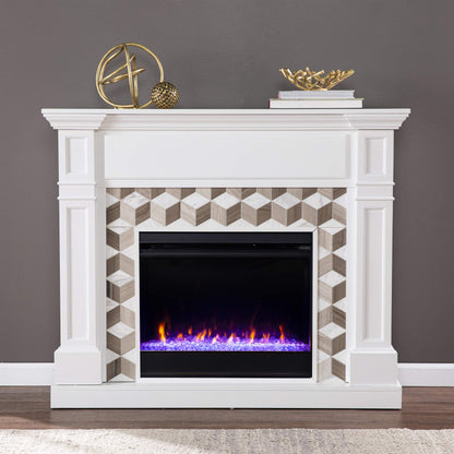 SEI Furniture Darvingmore Color Changing Fireplace w/Marble Surround, White/Brown