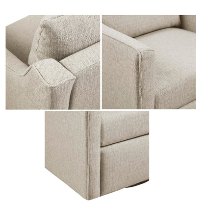 Martha Stewart Amber Swivel Chair for Living Room Barrel Style Bedroom Lounge Removable Foam Seat Cushion Upholstered, Nursery Furniture, Metal Base, Fully Assembled, 30.5" D x 30" W x 35" H, Natural