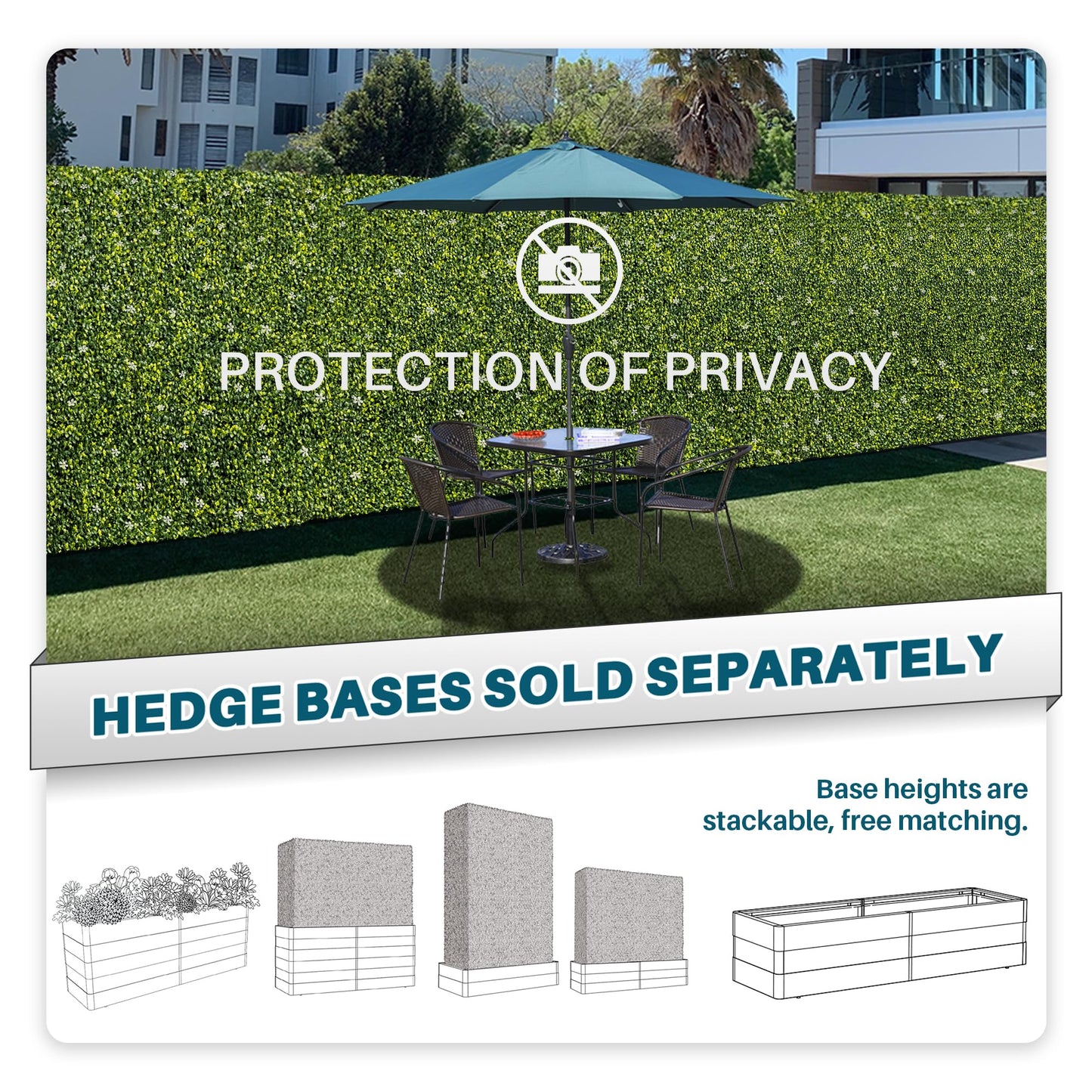 COARBOR 54" x 72" x 6" Artificial Boxwood Hedge Wall Milan with White Flowers Interior Divider Privacy Fence Faux Greenery Backdrop for Home Decor, Party Decor, Backyard Balcony Deck