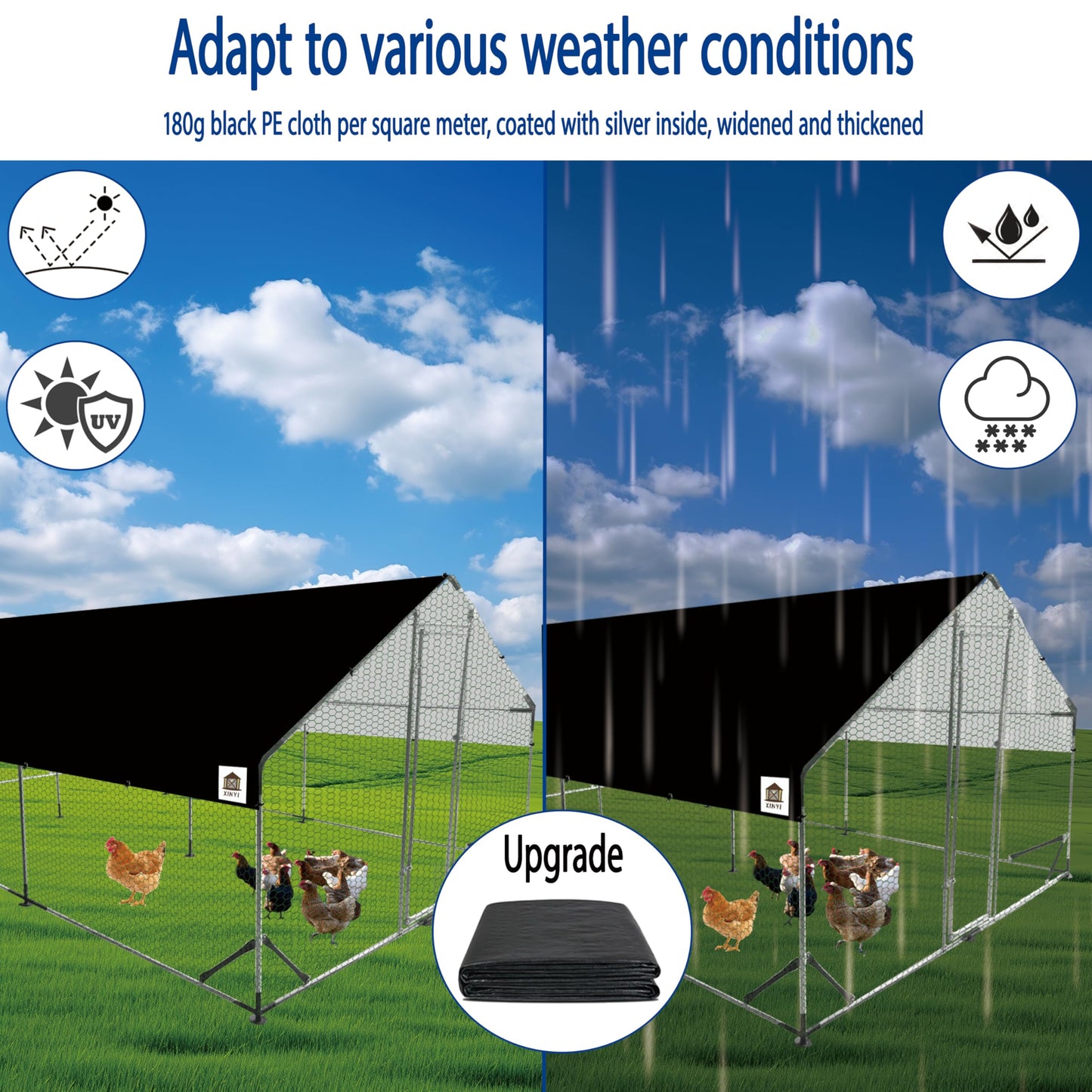Chicken Runs for Yard with Cover, Metal Chicken Coop, Upgraded Anti-UV 180g/㎡ PE Cloth & 1.1mm Thickened PVC-Coated Hexagonal Chicken Wire Mesh & More Galvanized Steel Standpipes,19.7×9.8×6.4FT