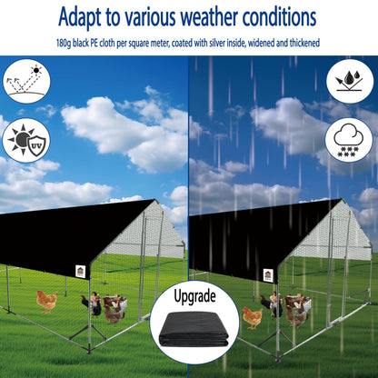 Chicken Runs for Yard with Cover, Metal Chicken Coop, Upgraded Anti-UV 180g/㎡ PE Cloth & 1.1mm Thickened PVC-Coated Hexagonal Chicken Wire Mesh & More Galvanized Steel Standpipes,19.7×9.8×6.4FT