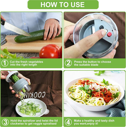 Handheld Spiralizer Vegetable Slicer, 4 in 1 Heavy Duty Veggie Spiralizer for Zucchini, Salad, Carrot, Fruit