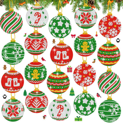 Yuntau 20 Pcs Christmas Ball Diamond Art Ornaments Red Green Diamond Painting Keychain 5d Xmas Tree Hanging Ornaments DIY Christmas Kits for Adults Crafts Holiday Party Decor(Ball)