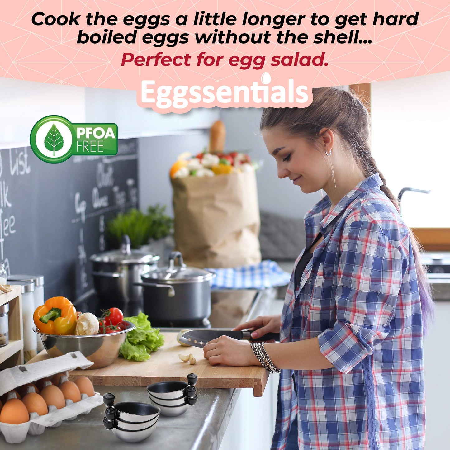Eggssentials Egg Poacher Replacement Spare Stainless Steel 68mm in Diameter Anti-Stick PFOA Free Individual Removable Poaching Cups (6)