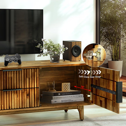 MEGSU 54" Bosk Fluted Acacia Wood TV Stand for TVs up to 60"–Mid-Century Modern Media Console with Storage, Soft-Close Drawers & Doors TV Stands for Living Room, Bedroom, 250 lbs Capacity, Walnut