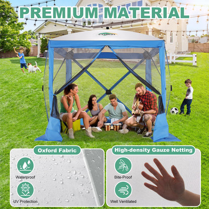 COBIZI 6x6 Pop up Gazebo Tent on Clearance, Ez up Waterproof Screen Tent Screen House with 3 sidewalls,Portable Outdoor Canopy with Carry Bag & Ground Stakes for Camping,Garden and Picnics, Blue