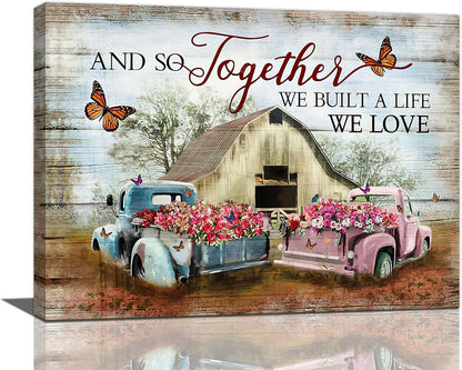 Farmhouse Truck Wall Art, Barn Pictures Canvas Painting Print for Living Room, Bedroom, Bathroom 12"X16"