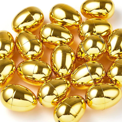 18Pcs 2.3" JOYIN Gold Easter Eggs, Metallic Plastic Empty Eggs Fillable for Easter Hunt Supplies, Basket Stuffers, Toys